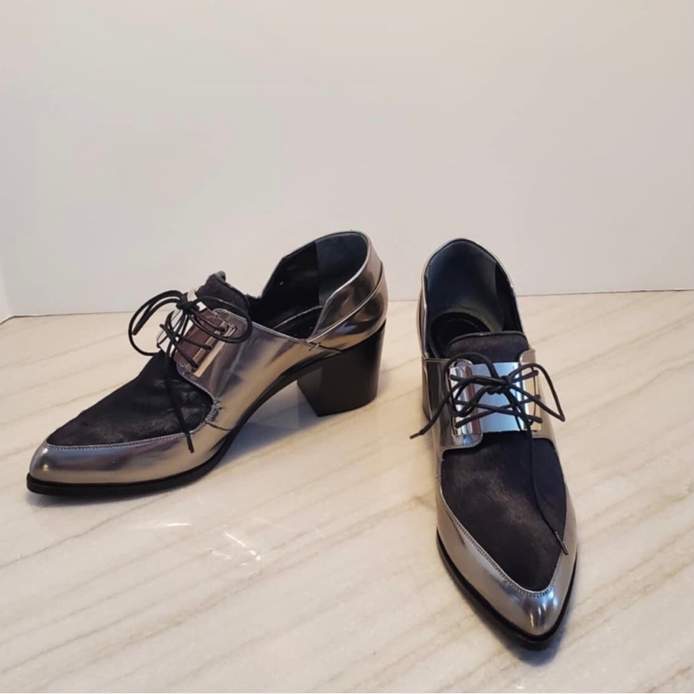 Jason Wu Silver, Leather, Pony Hair Brogues Oxfords 7.5 - Picture 2 of 13